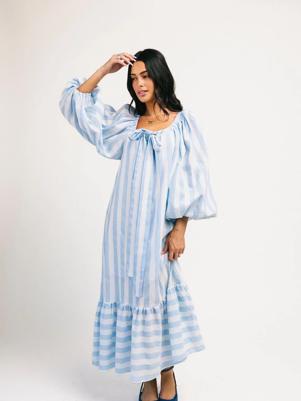 Light Blue & White Striped Women’s Maxi Dress